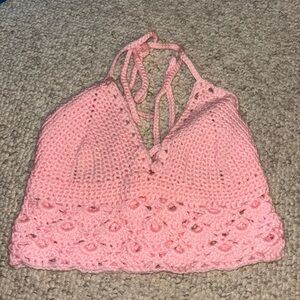 Pink Crochet Halter Top